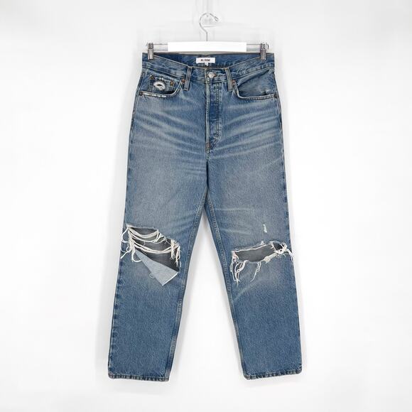 RE/DONE 90s Crop Low Slung Distressed Jeans Medium Raf Wash Women’s Size 26 - Picture 2 of 6